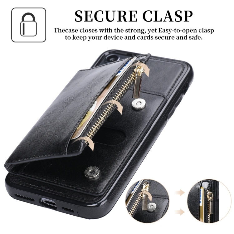 For iPhone 11 Pro Max Zipper Wallet Bag PU Back Cover Shockrpoof Phone Case with Holder & Card Slots & Wallet