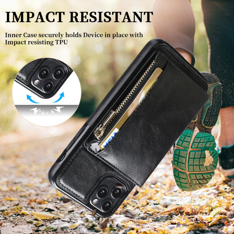 For iPhone 11 Pro Max Zipper Wallet Bag PU Back Cover Shockrpoof Phone Case with Holder & Card Slots & Wallet