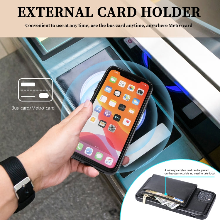 For iPhone 11 Pro Max Zipper Wallet Bag PU Back Cover Shockrpoof Phone Case with Holder & Card Slots & Wallet