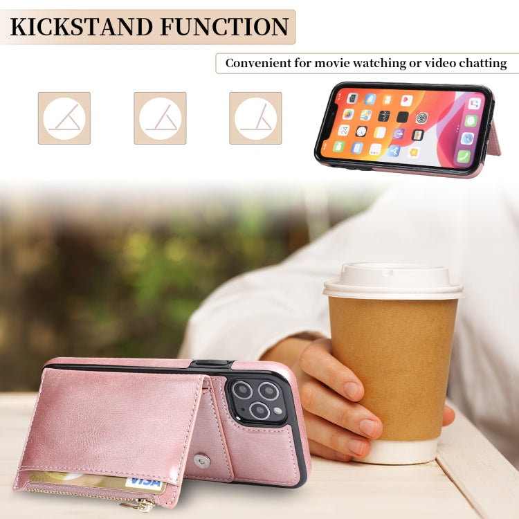 For iPhone 11 Pro Max Zipper Wallet Bag PU Back Cover Shockrpoof Phone Case with Holder & Card Slots & Wallet