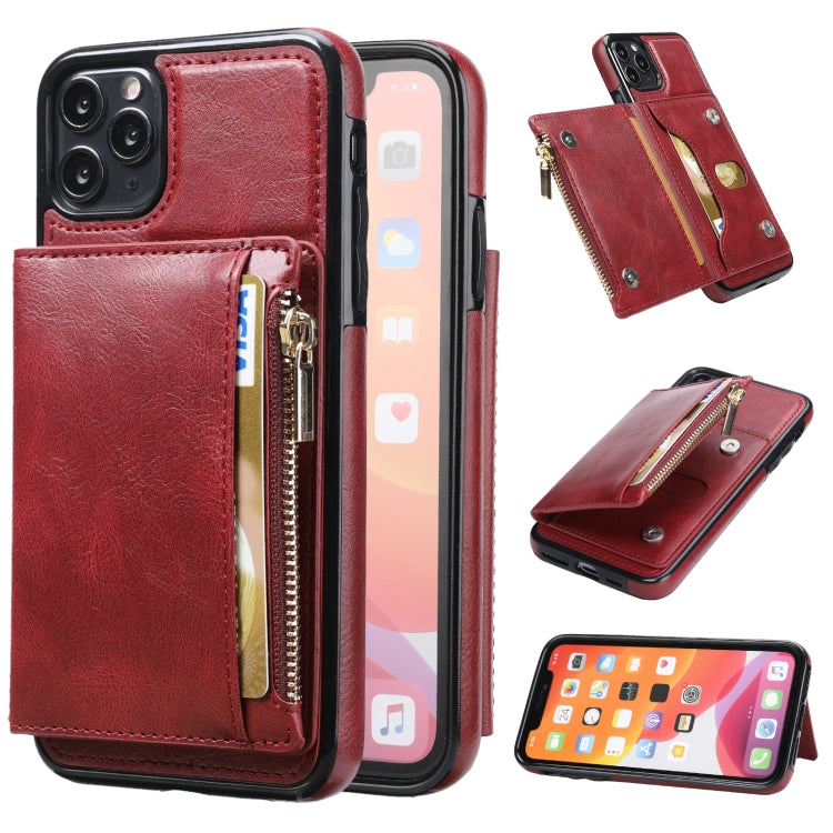 For iPhone 11 Pro Max Zipper Wallet Bag PU Back Cover Shockrpoof Phone Case with Holder & Card Slots & Wallet
