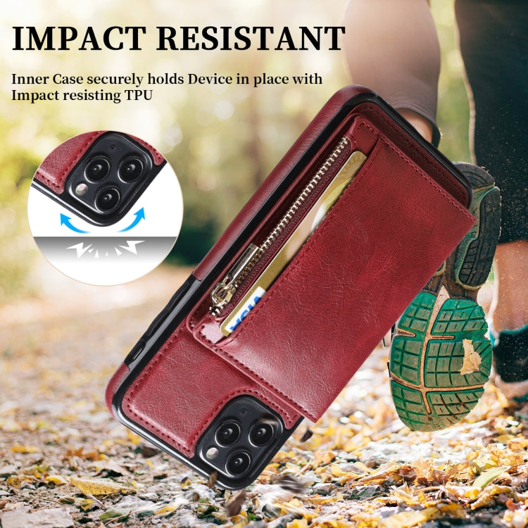 For iPhone 11 Pro Max Zipper Wallet Bag PU Back Cover Shockrpoof Phone Case with Holder & Card Slots & Wallet