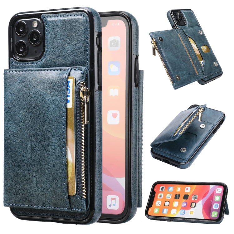 For iPhone 11 Pro Max Zipper Wallet Bag PU Back Cover Shockrpoof Phone Case with Holder & Card Slots & Wallet