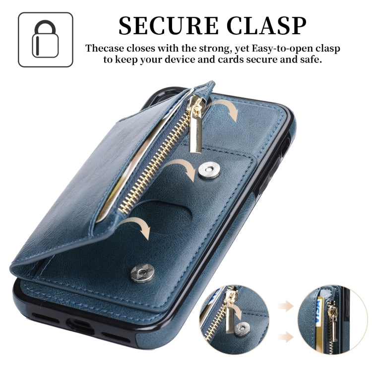 For iPhone 11 Pro Max Zipper Wallet Bag PU Back Cover Shockrpoof Phone Case with Holder & Card Slots & Wallet