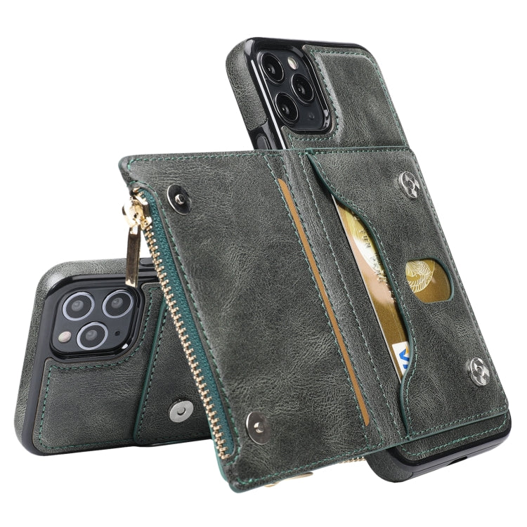 For iPhone 11 Pro Max Zipper Wallet Bag PU Back Cover Shockrpoof Phone Case with Holder & Card Slots & Wallet