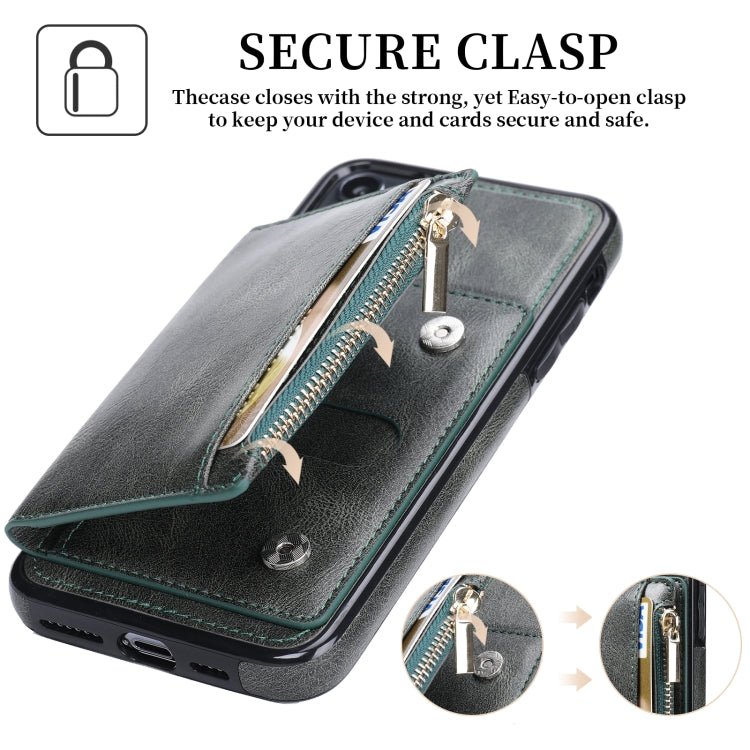 For iPhone 11 Pro Max Zipper Wallet Bag PU Back Cover Shockrpoof Phone Case with Holder & Card Slots & Wallet