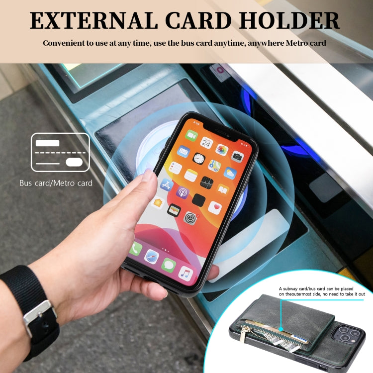 For iPhone 11 Pro Max Zipper Wallet Bag PU Back Cover Shockrpoof Phone Case with Holder & Card Slots & Wallet
