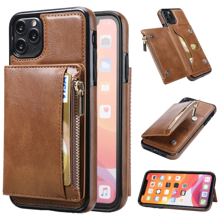 For iPhone 11 Pro Max Zipper Wallet Bag PU Back Cover Shockrpoof Phone Case with Holder & Card Slots & Wallet