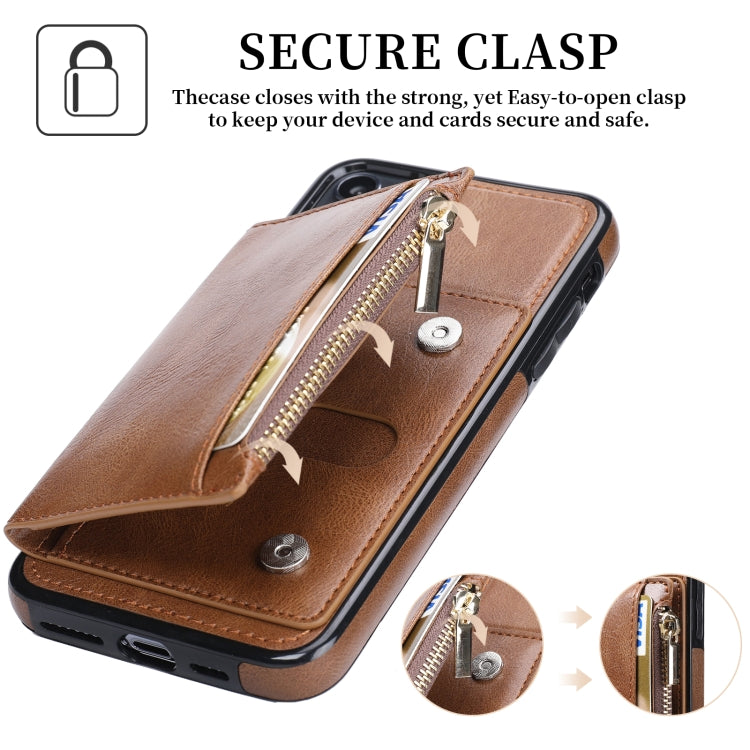 For iPhone 11 Pro Max Zipper Wallet Bag PU Back Cover Shockrpoof Phone Case with Holder & Card Slots & Wallet