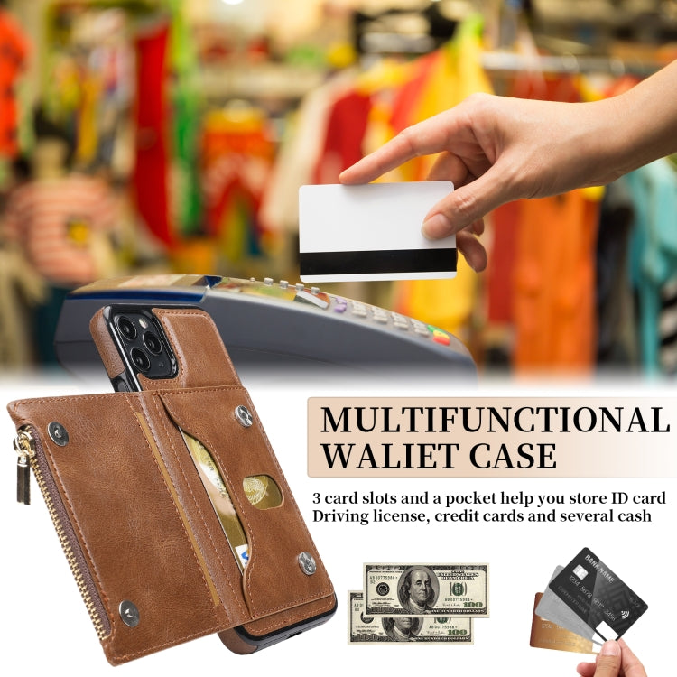 For iPhone 11 Pro Max Zipper Wallet Bag PU Back Cover Shockrpoof Phone Case with Holder & Card Slots & Wallet