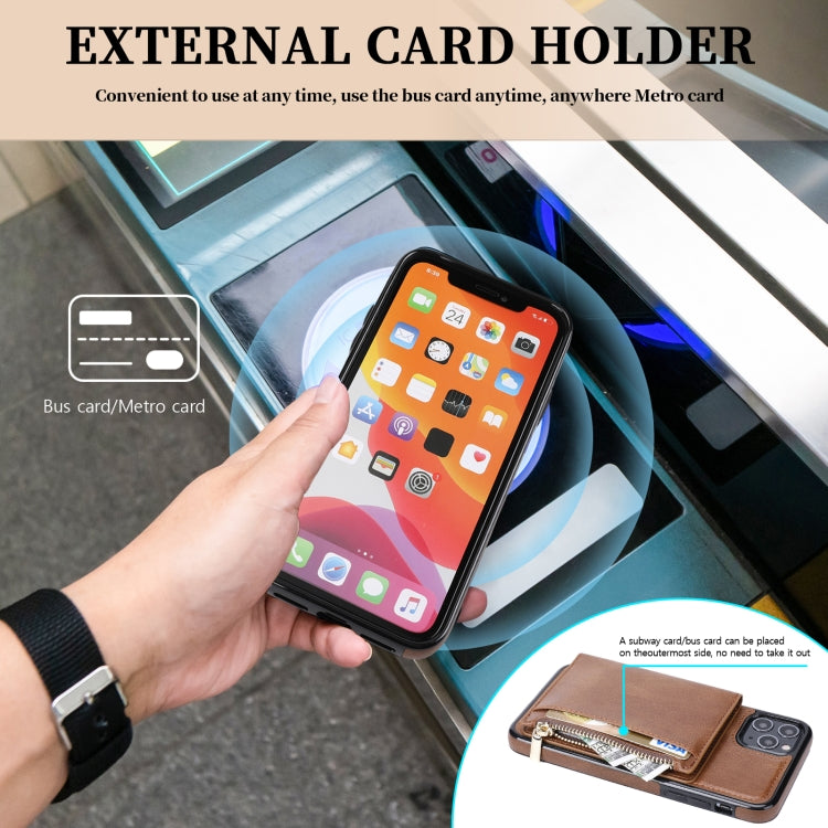 For iPhone 11 Pro Max Zipper Wallet Bag PU Back Cover Shockrpoof Phone Case with Holder & Card Slots & Wallet