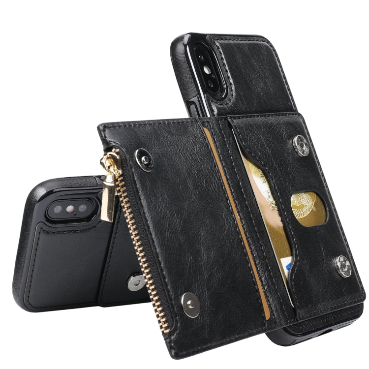For iPhone X / XS Zipper Wallet Bag PU Back Cover Shockrpoof Phone Case with Holder & Card Slots & Wallet