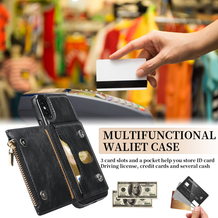 For iPhone X / XS Zipper Wallet Bag PU Back Cover Shockrpoof Phone Case with Holder & Card Slots & Wallet