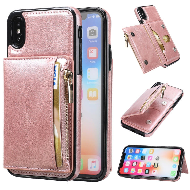 For iPhone X / XS Zipper Wallet Bag PU Back Cover Shockrpoof Phone Case with Holder & Card Slots & Wallet