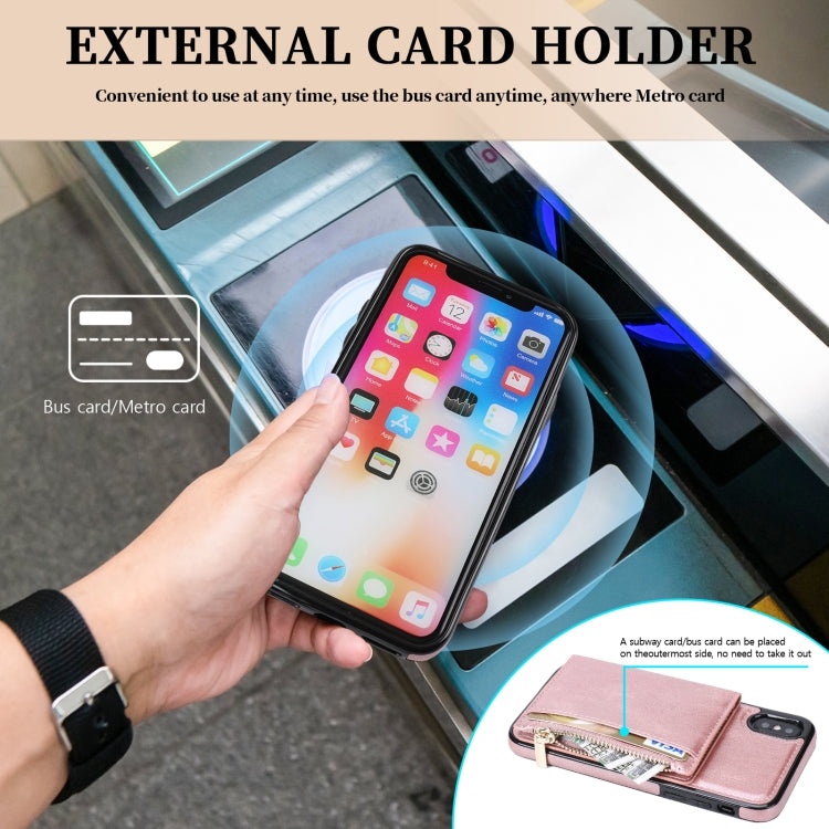 For iPhone X / XS Zipper Wallet Bag PU Back Cover Shockrpoof Phone Case with Holder & Card Slots & Wallet