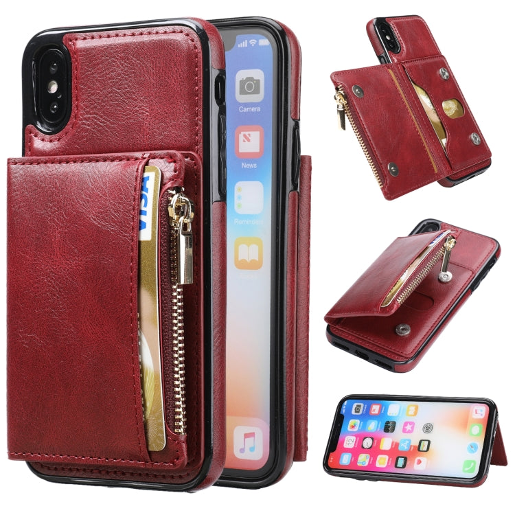 For iPhone X / XS Zipper Wallet Bag PU Back Cover Shockrpoof Phone Case with Holder & Card Slots & Wallet