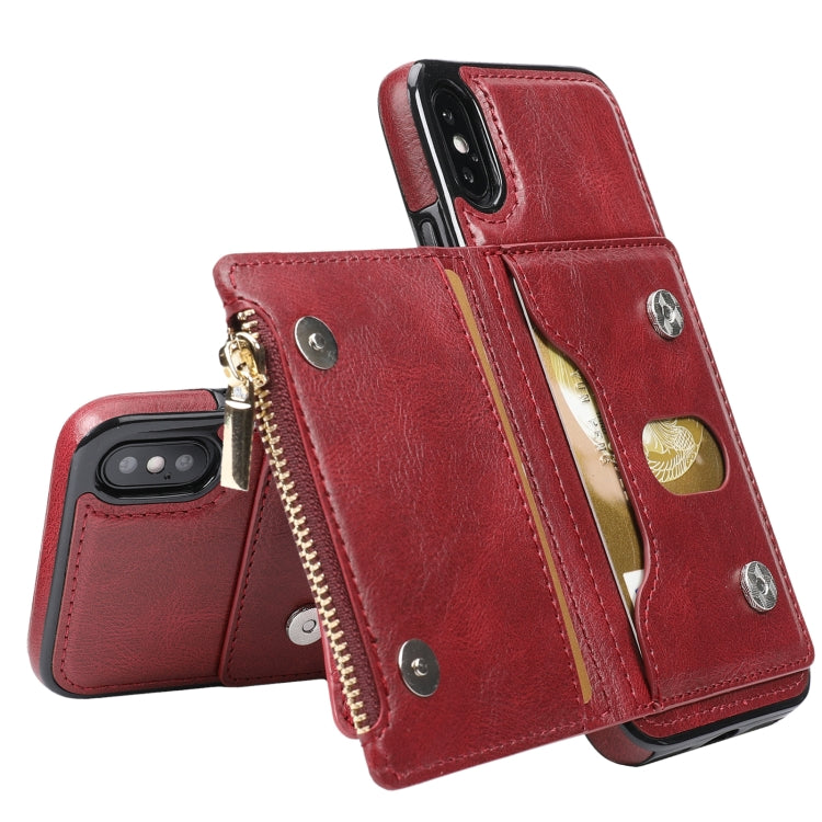 For iPhone X / XS Zipper Wallet Bag PU Back Cover Shockrpoof Phone Case with Holder & Card Slots & Wallet
