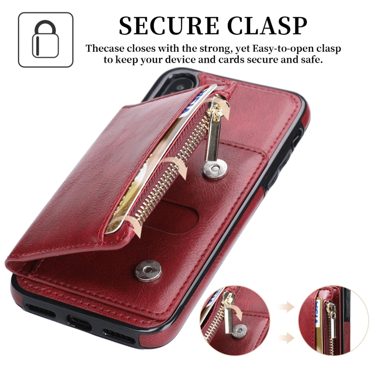 For iPhone X / XS Zipper Wallet Bag PU Back Cover Shockrpoof Phone Case with Holder & Card Slots & Wallet
