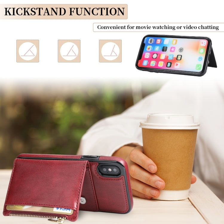 For iPhone X / XS Zipper Wallet Bag PU Back Cover Shockrpoof Phone Case with Holder & Card Slots & Wallet