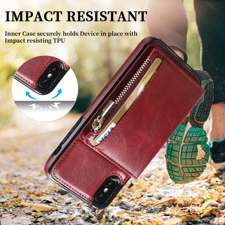 For iPhone X / XS Zipper Wallet Bag PU Back Cover Shockrpoof Phone Case with Holder & Card Slots & Wallet