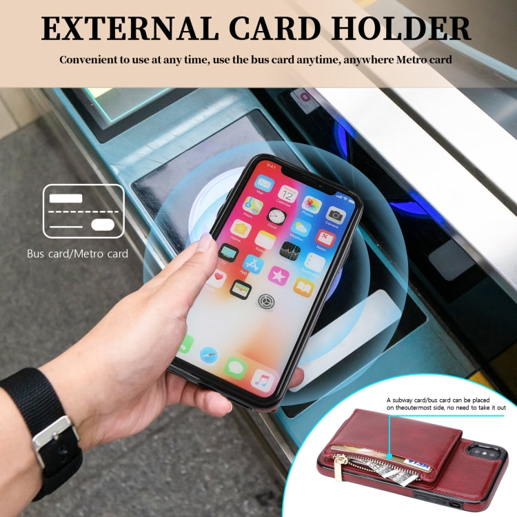 For iPhone X / XS Zipper Wallet Bag PU Back Cover Shockrpoof Phone Case with Holder & Card Slots & Wallet
