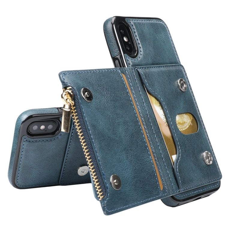For iPhone X / XS Zipper Wallet Bag PU Back Cover Shockrpoof Phone Case with Holder & Card Slots & Wallet