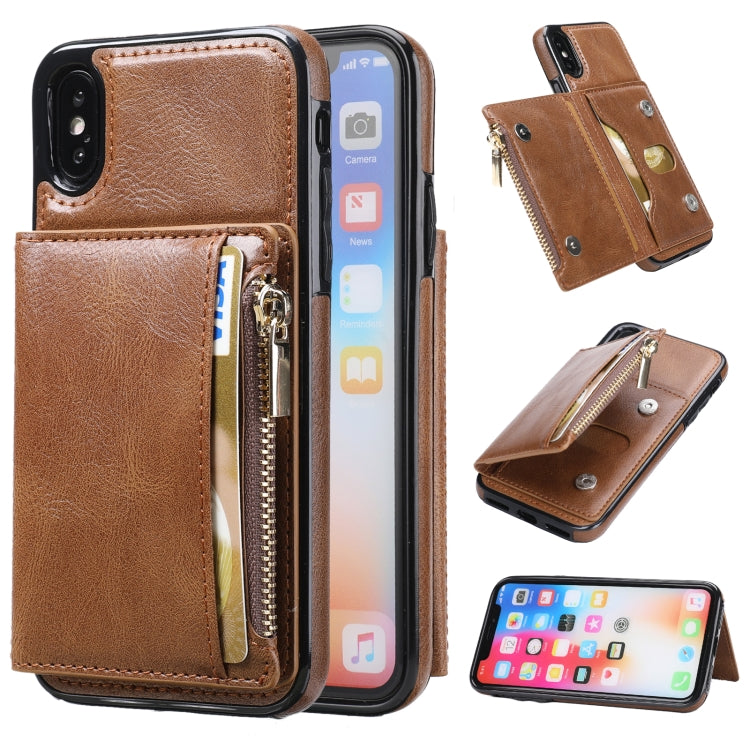 For iPhone X / XS Zipper Wallet Bag PU Back Cover Shockrpoof Phone Case with Holder & Card Slots & Wallet