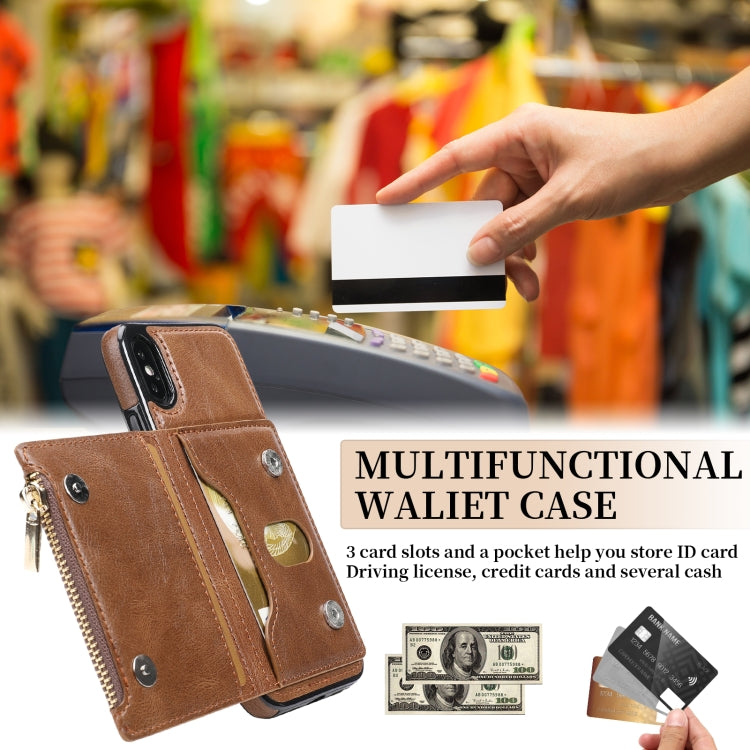 For iPhone X / XS Zipper Wallet Bag PU Back Cover Shockrpoof Phone Case with Holder & Card Slots & Wallet