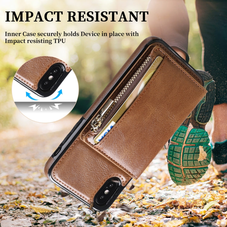 For iPhone X / XS Zipper Wallet Bag PU Back Cover Shockrpoof Phone Case with Holder & Card Slots & Wallet