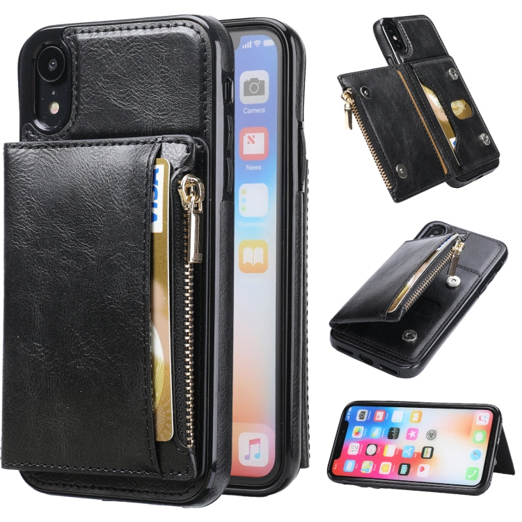 For iPhone XR Zipper Wallet Bag PU Back Cover Shockrpoof Phone Case with Holder & Card Slots & Wallet For iPhone  XR