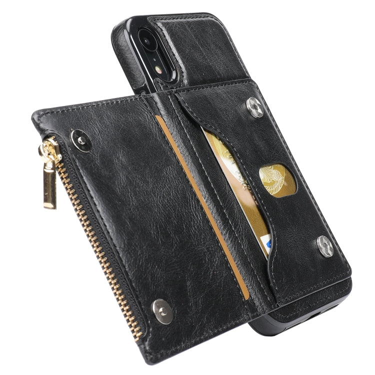 For iPhone XR Zipper Wallet Bag PU Back Cover Shockrpoof Phone Case with Holder & Card Slots & Wallet For iPhone  XR
