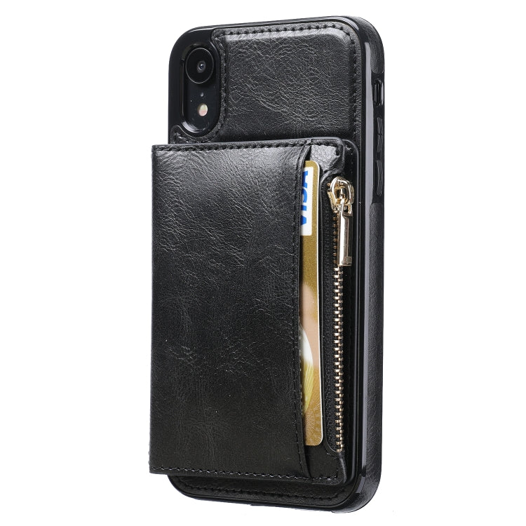 For iPhone XR Zipper Wallet Bag PU Back Cover Shockrpoof Phone Case with Holder & Card Slots & Wallet For iPhone  XR