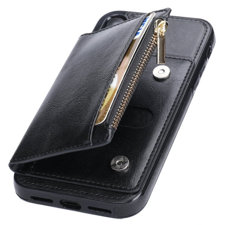 For iPhone XR Zipper Wallet Bag PU Back Cover Shockrpoof Phone Case with Holder & Card Slots & Wallet For iPhone  XR