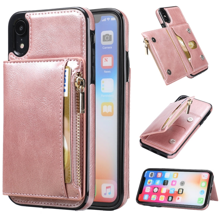 For iPhone XR Zipper Wallet Bag PU Back Cover Shockrpoof Phone Case with Holder & Card Slots & Wallet For iPhone  XR