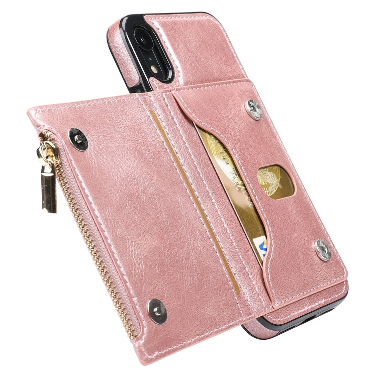 For iPhone XR Zipper Wallet Bag PU Back Cover Shockrpoof Phone Case with Holder & Card Slots & Wallet For iPhone  XR