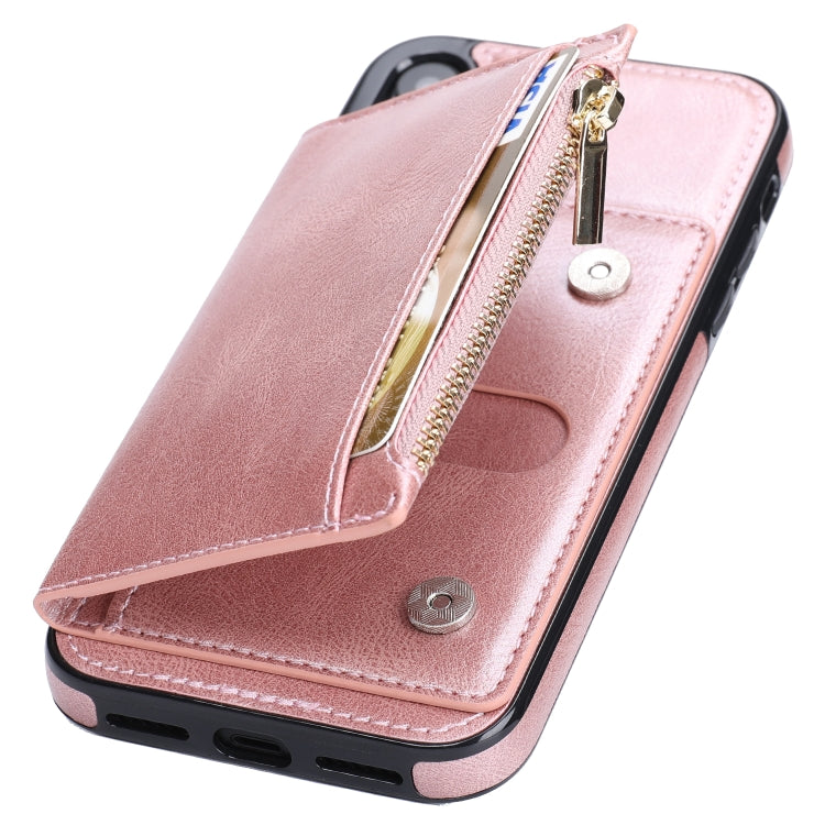 For iPhone XR Zipper Wallet Bag PU Back Cover Shockrpoof Phone Case with Holder & Card Slots & Wallet For iPhone  XR