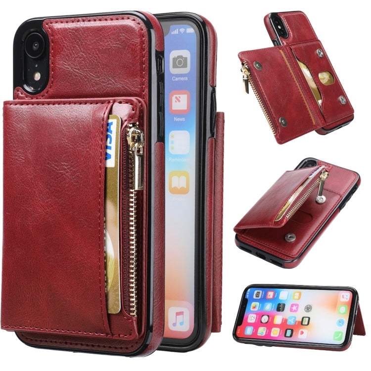 For iPhone XR Zipper Wallet Bag PU Back Cover Shockrpoof Phone Case with Holder & Card Slots & Wallet For iPhone  XR