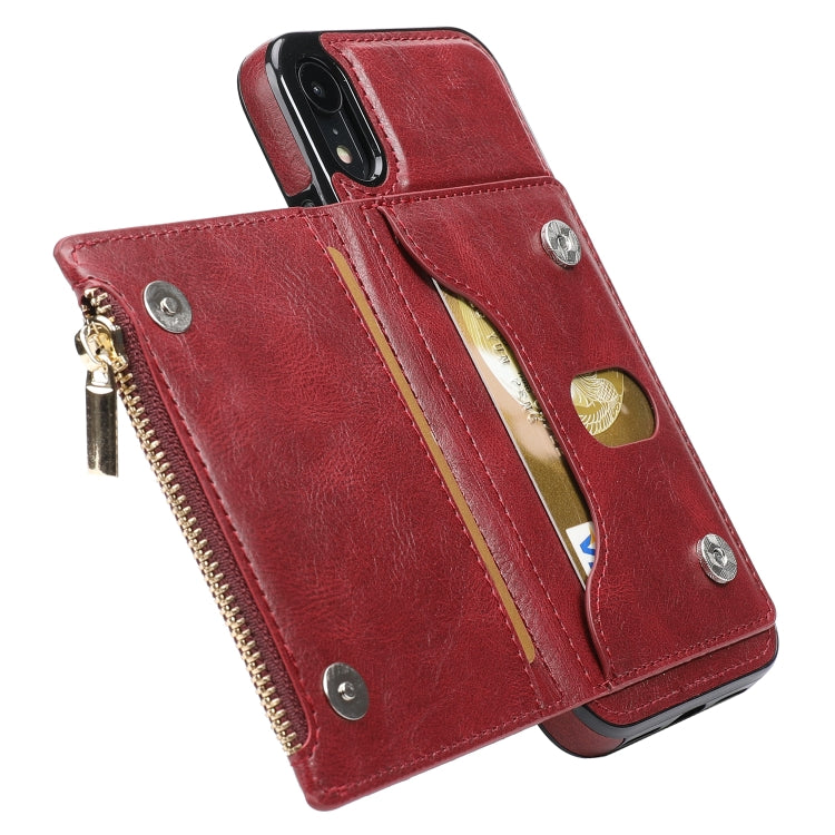 For iPhone XR Zipper Wallet Bag PU Back Cover Shockrpoof Phone Case with Holder & Card Slots & Wallet For iPhone  XR