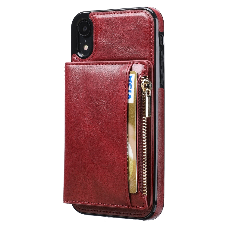 For iPhone XR Zipper Wallet Bag PU Back Cover Shockrpoof Phone Case with Holder & Card Slots & Wallet For iPhone  XR