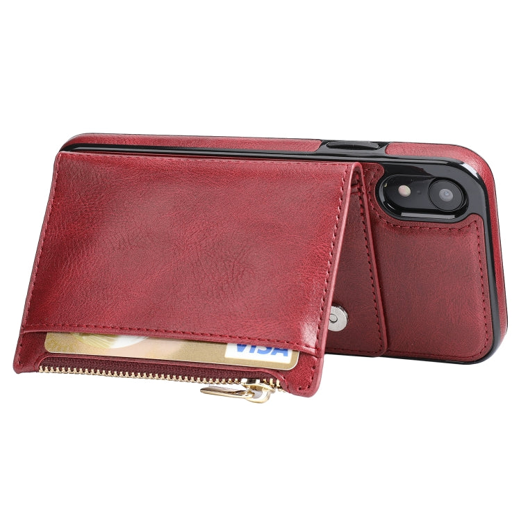 For iPhone XR Zipper Wallet Bag PU Back Cover Shockrpoof Phone Case with Holder & Card Slots & Wallet For iPhone  XR