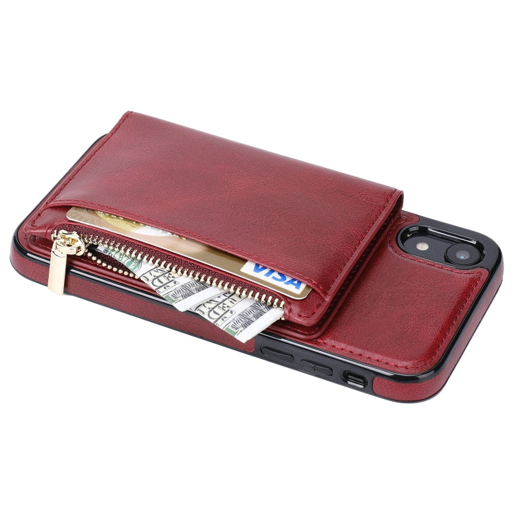 For iPhone XR Zipper Wallet Bag PU Back Cover Shockrpoof Phone Case with Holder & Card Slots & Wallet For iPhone  XR