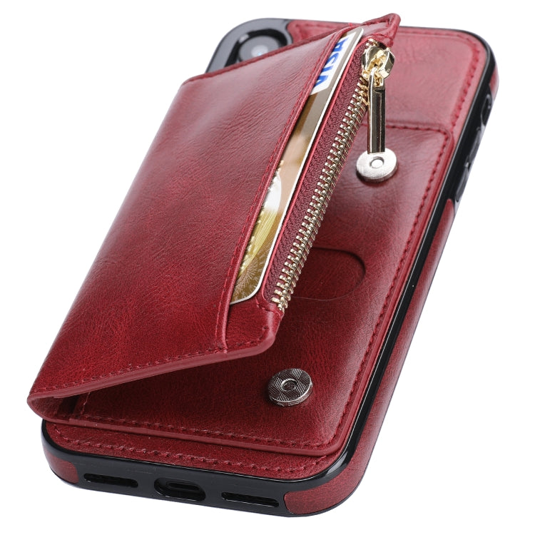 For iPhone XR Zipper Wallet Bag PU Back Cover Shockrpoof Phone Case with Holder & Card Slots & Wallet For iPhone  XR