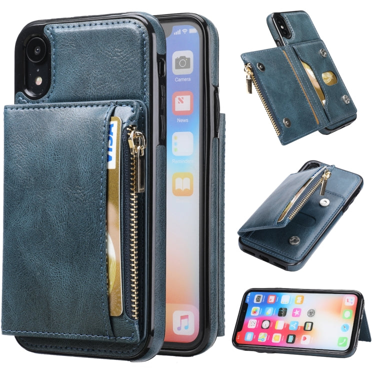 For iPhone XR Zipper Wallet Bag PU Back Cover Shockrpoof Phone Case with Holder & Card Slots & Wallet For iPhone  XR