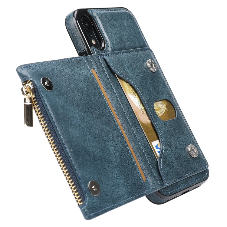 For iPhone XR Zipper Wallet Bag PU Back Cover Shockrpoof Phone Case with Holder & Card Slots & Wallet For iPhone  XR