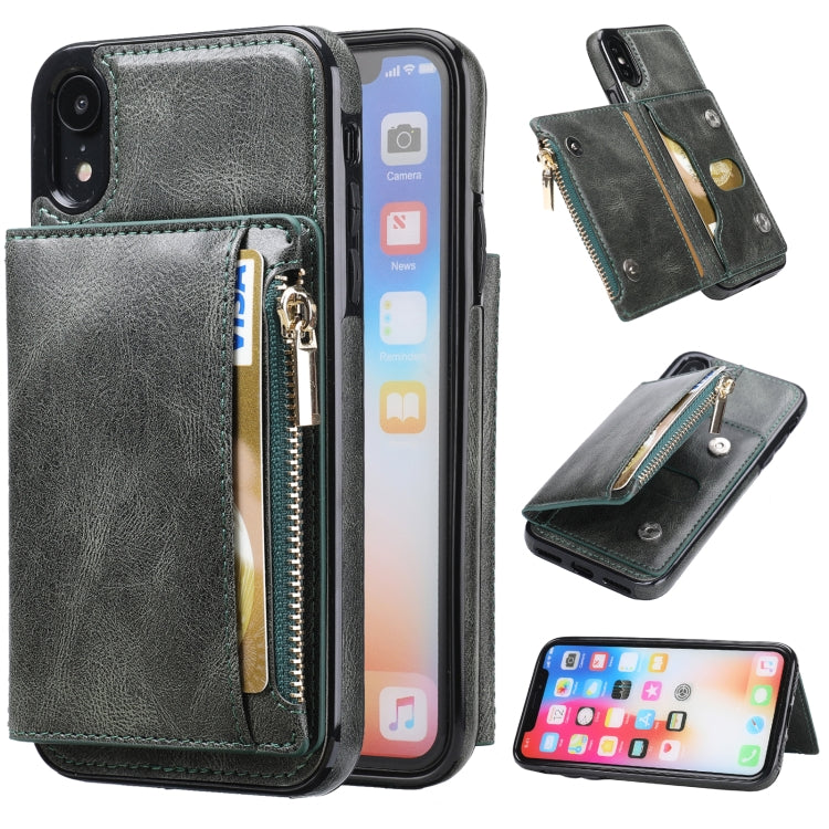 For iPhone XR Zipper Wallet Bag PU Back Cover Shockrpoof Phone Case with Holder & Card Slots & Wallet For iPhone  XR