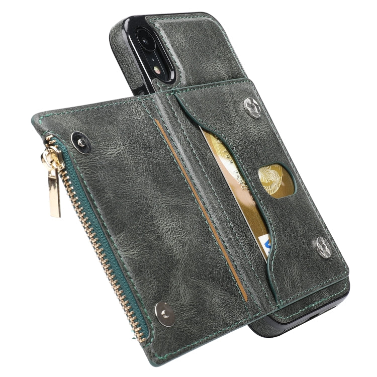 For iPhone XR Zipper Wallet Bag PU Back Cover Shockrpoof Phone Case with Holder & Card Slots & Wallet For iPhone  XR