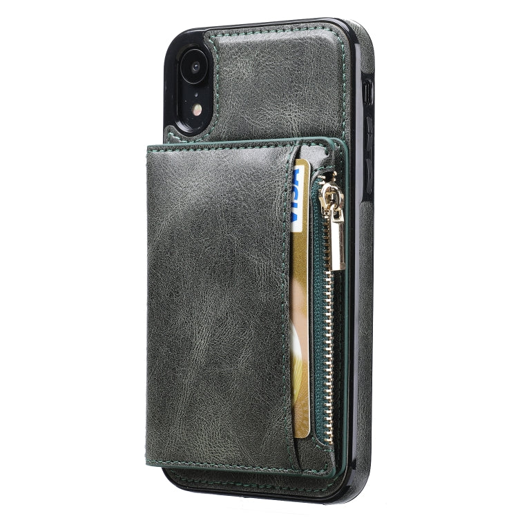 For iPhone XR Zipper Wallet Bag PU Back Cover Shockrpoof Phone Case with Holder & Card Slots & Wallet For iPhone  XR
