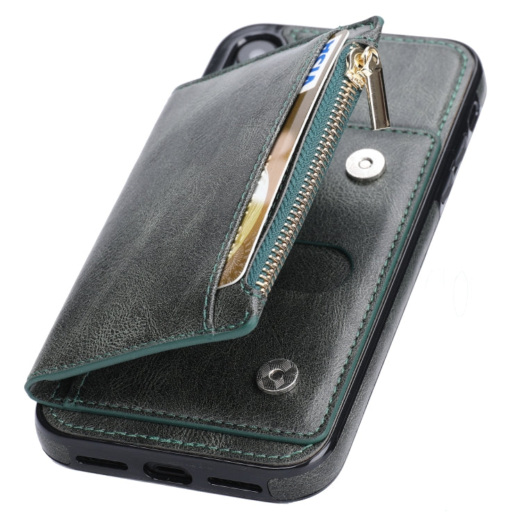For iPhone XR Zipper Wallet Bag PU Back Cover Shockrpoof Phone Case with Holder & Card Slots & Wallet For iPhone  XR