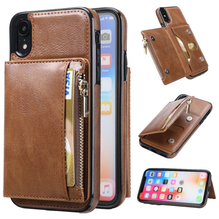 For iPhone XR Zipper Wallet Bag PU Back Cover Shockrpoof Phone Case with Holder & Card Slots & Wallet For iPhone  XR