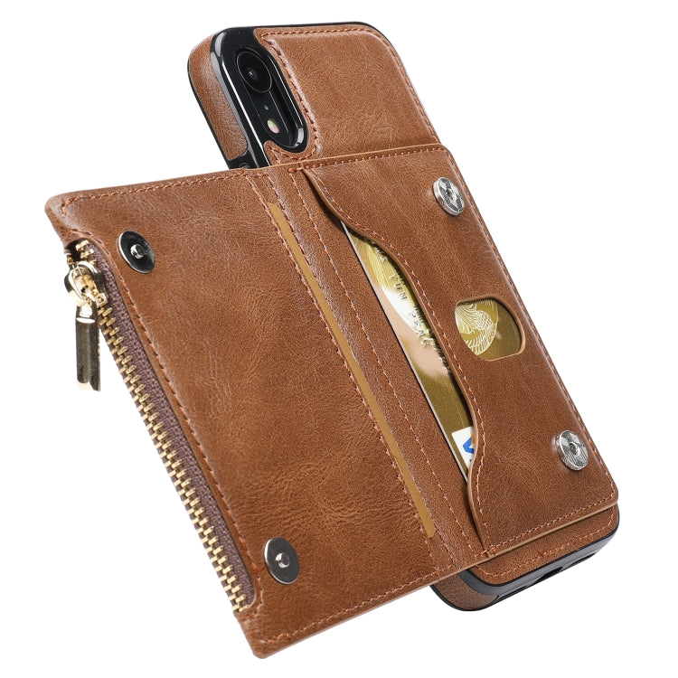 For iPhone XR Zipper Wallet Bag PU Back Cover Shockrpoof Phone Case with Holder & Card Slots & Wallet For iPhone  XR